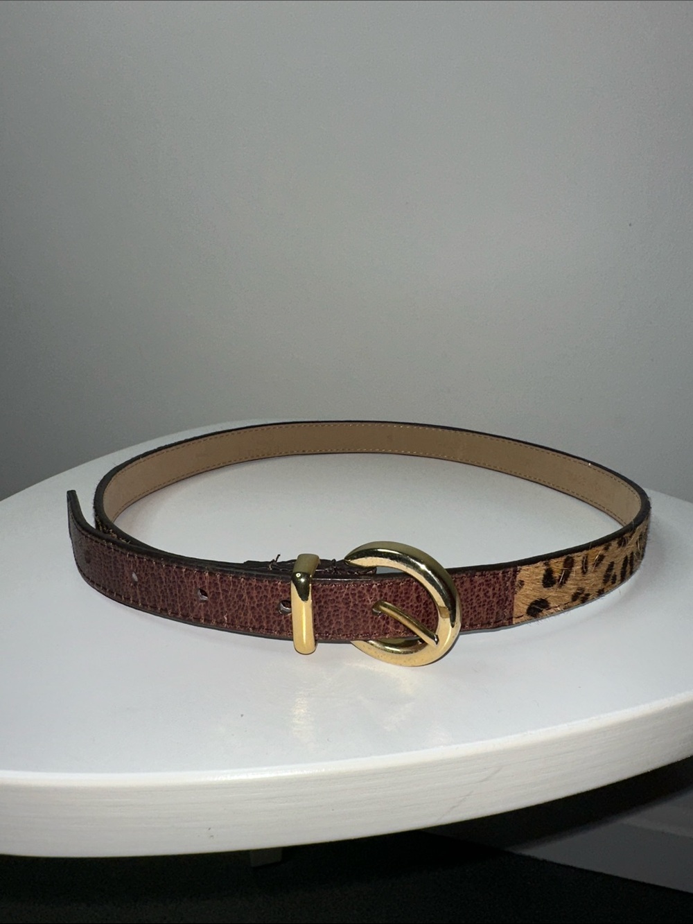 Oscar by Oscar De La Renta Leather and Haircalf Belt in Brown and Leopard